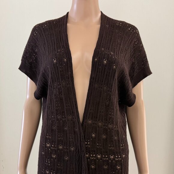 Eileen Fisher Size XL Cardigan 100% Wool Crochet Lace Open Front Brown - Picture 1 of 8